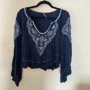 Free People Navy Blouse